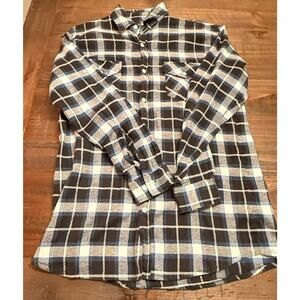 Woodland Creek Men’s L Flannel Shirt Blue Black Plaid Long Sleeve